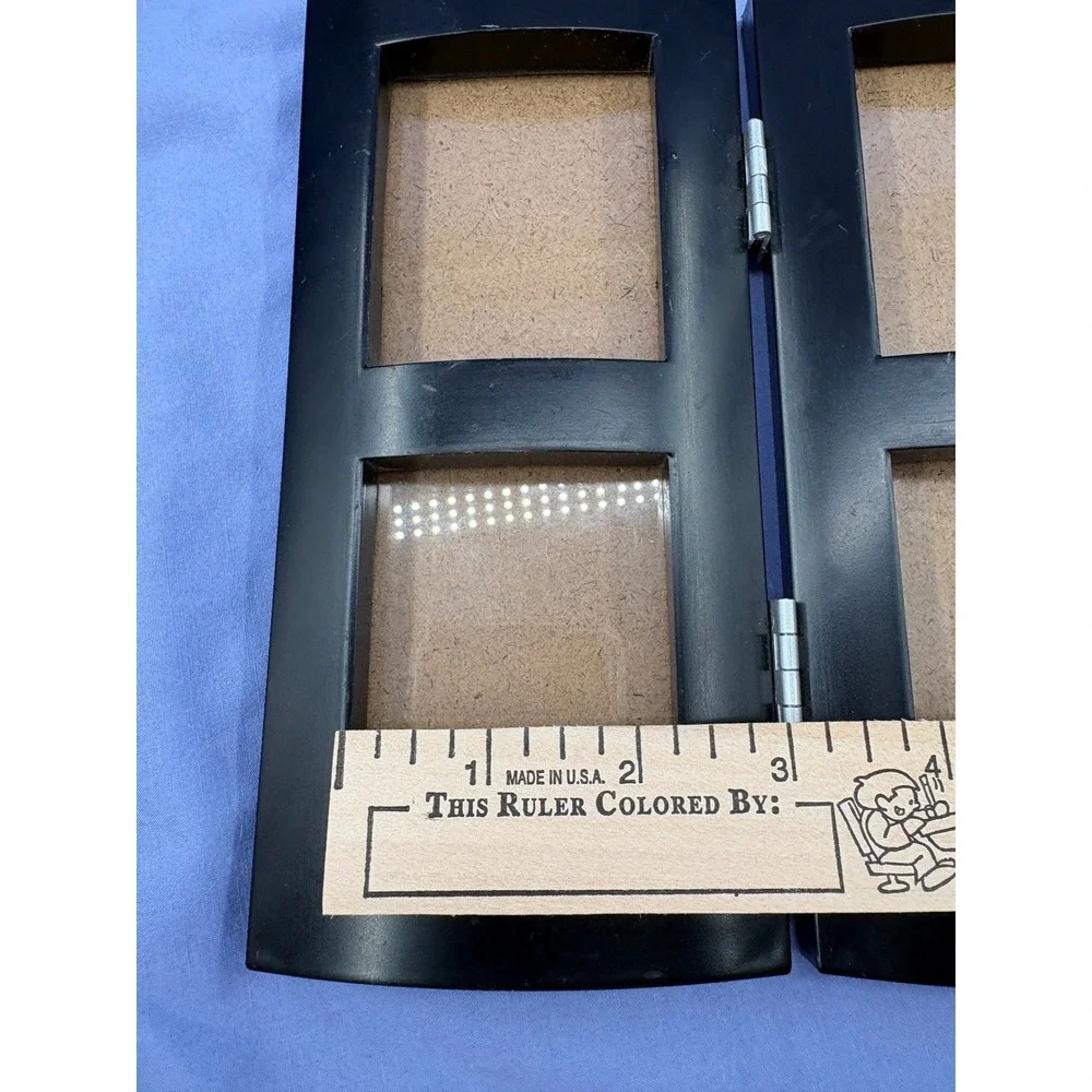 Black Wood Hinged Bifold Quad Collage Tabletop Picture Frame 4 Openings 2x3